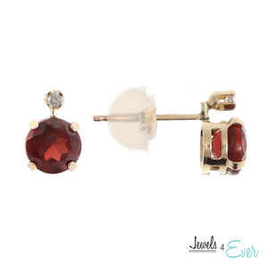 10K Gold Genuine Garnet & Diamond Stud Earring